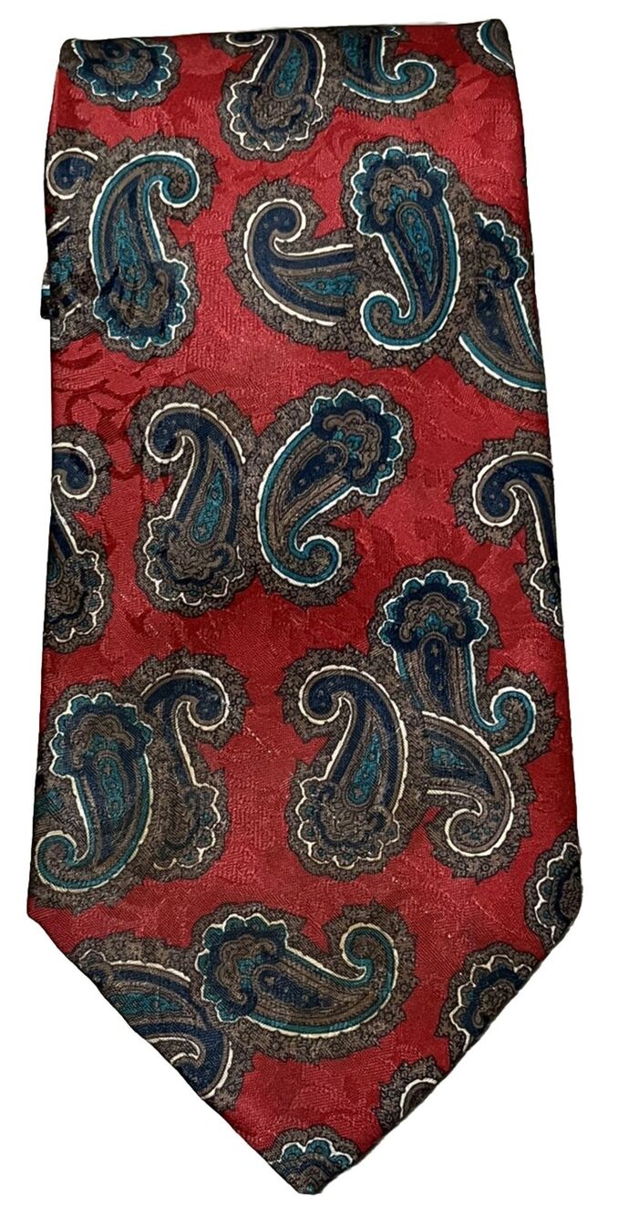 Vintage 70s Pierre Cardin Paisley Designer Tie Brick Red USA Made Corporate 3.5"